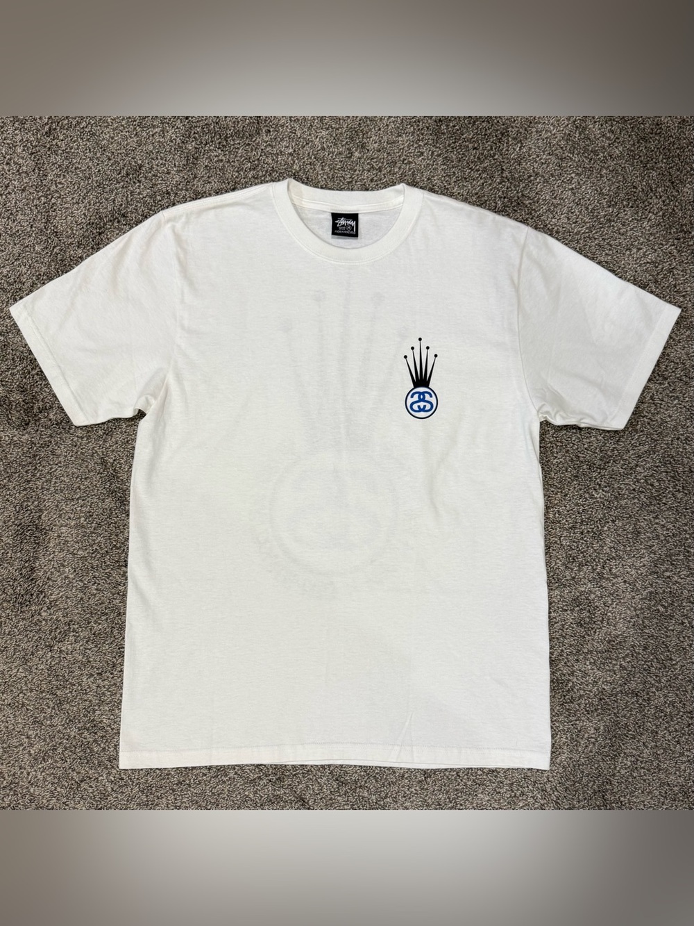 Stussy Shirt Mens Medium White Crown SS Link Graphic Tee Surf Skate Streetwear⁠